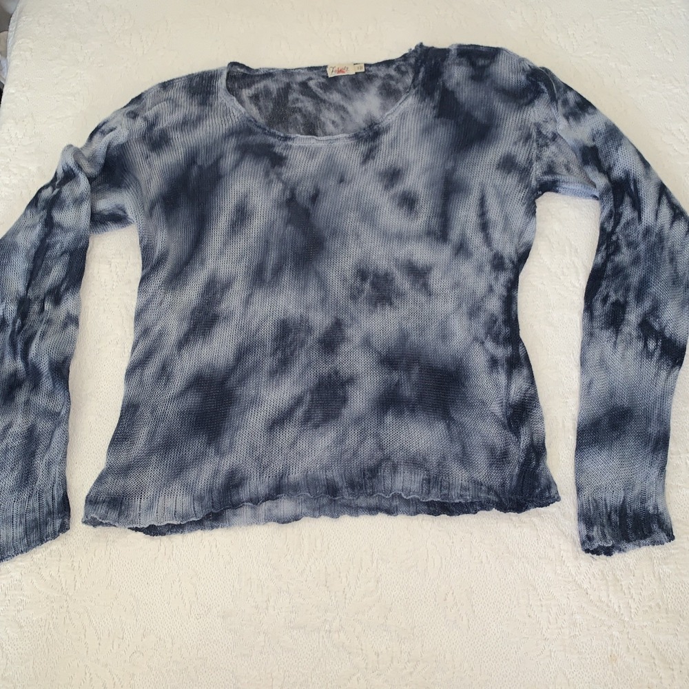 FAHERTY Reenie 100% Linen Lightweight Blue Tie Dye Sweater Women Small Thermal